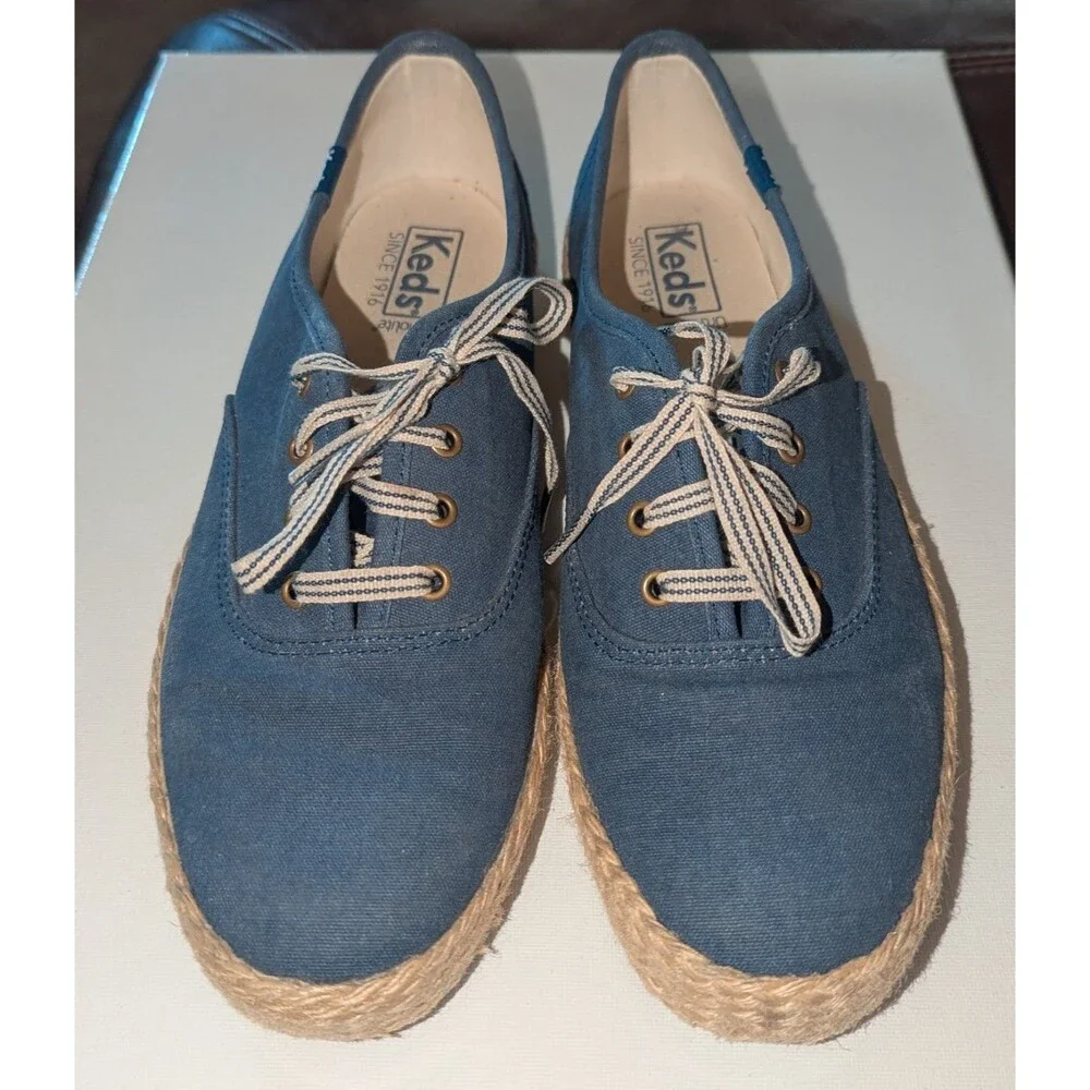 KEDS Women’s Ortholite Size 8 Chambray Jute Lace Up Tennis Shoes Loafers